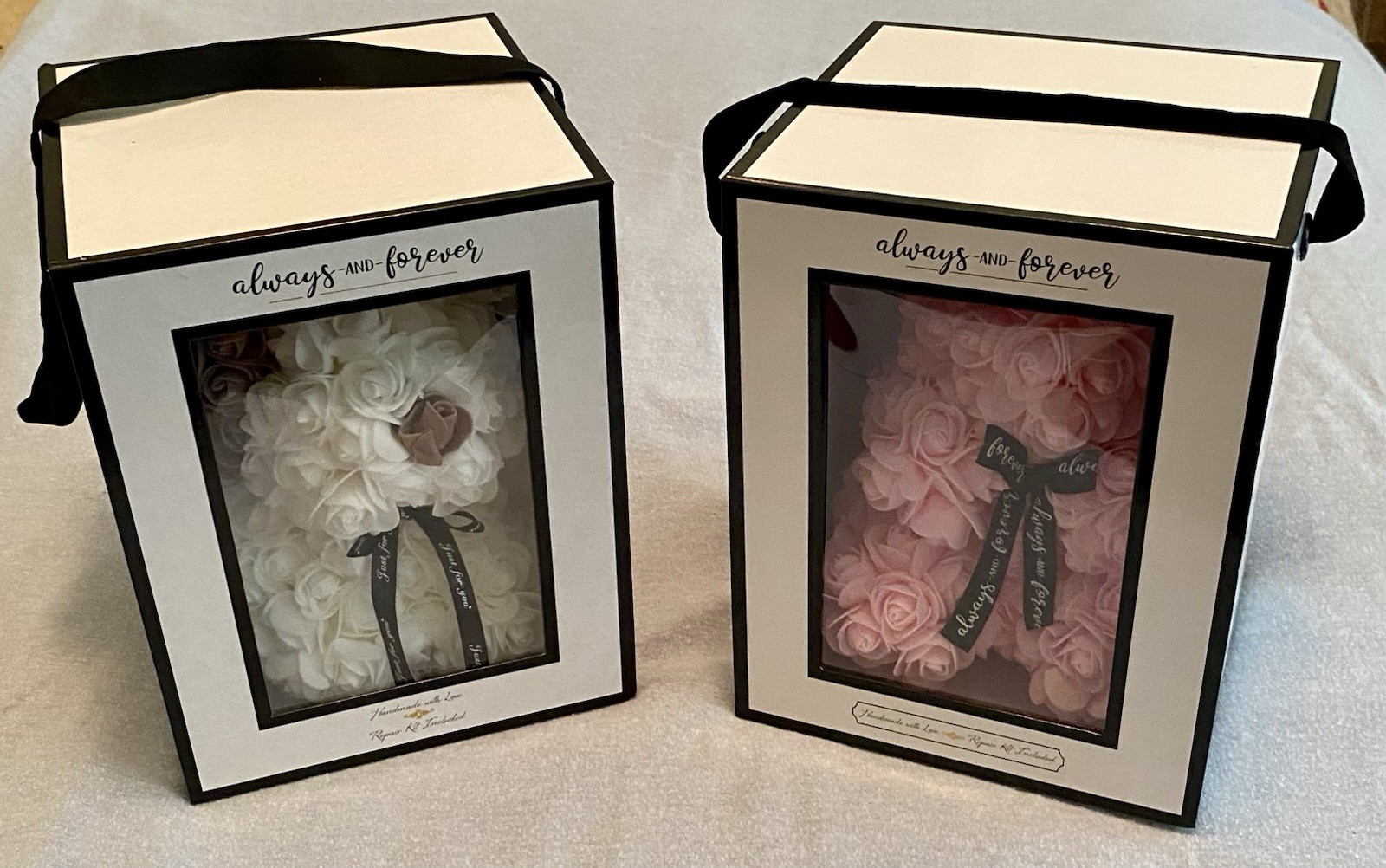 Lot Of 2 ALWAYS And FOREVER Puppy + Pink Bear Roses Flowers Romantic Gift