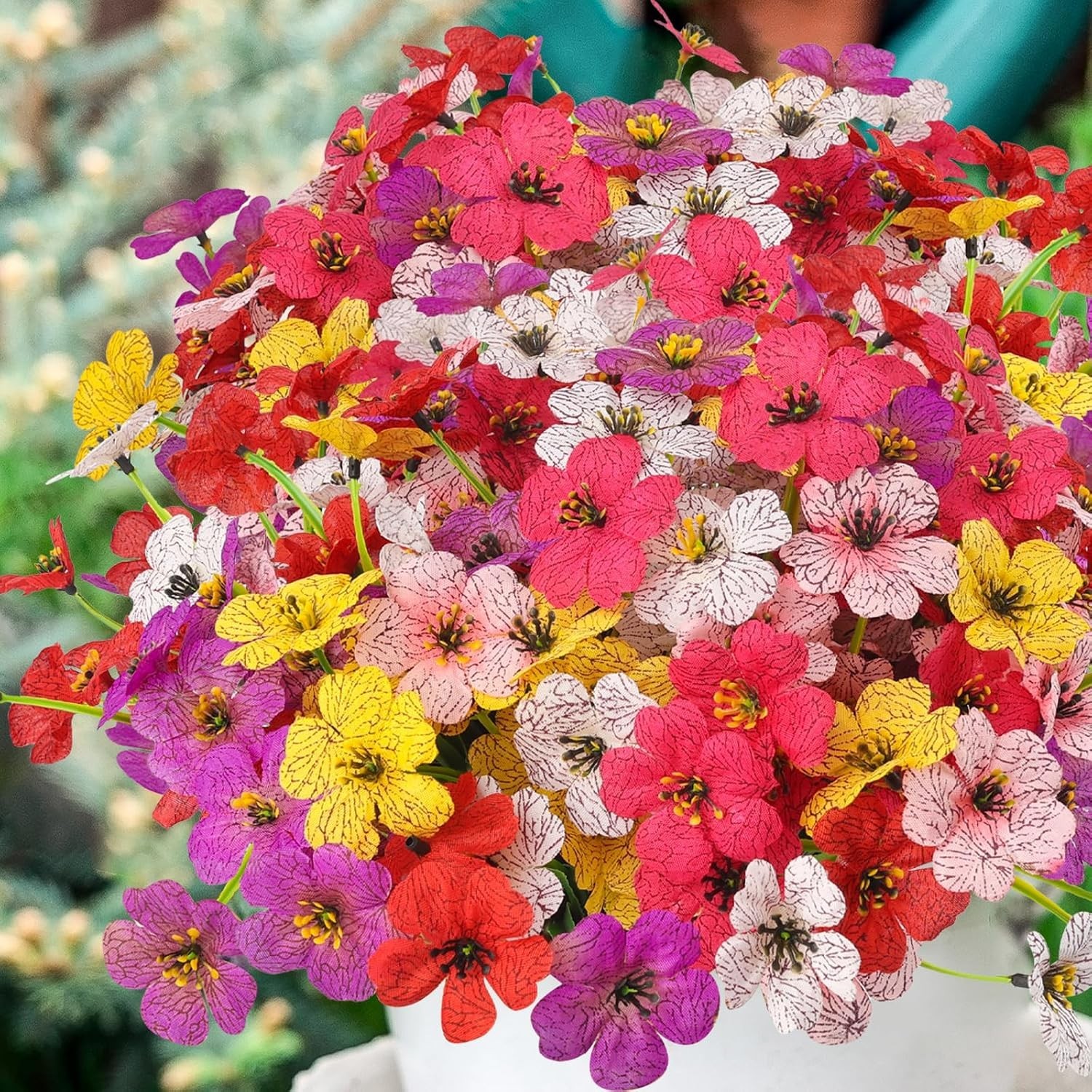 All-Season Vibrant Faux Flowers for Window Boxes & Patios – 12 Bundles Included