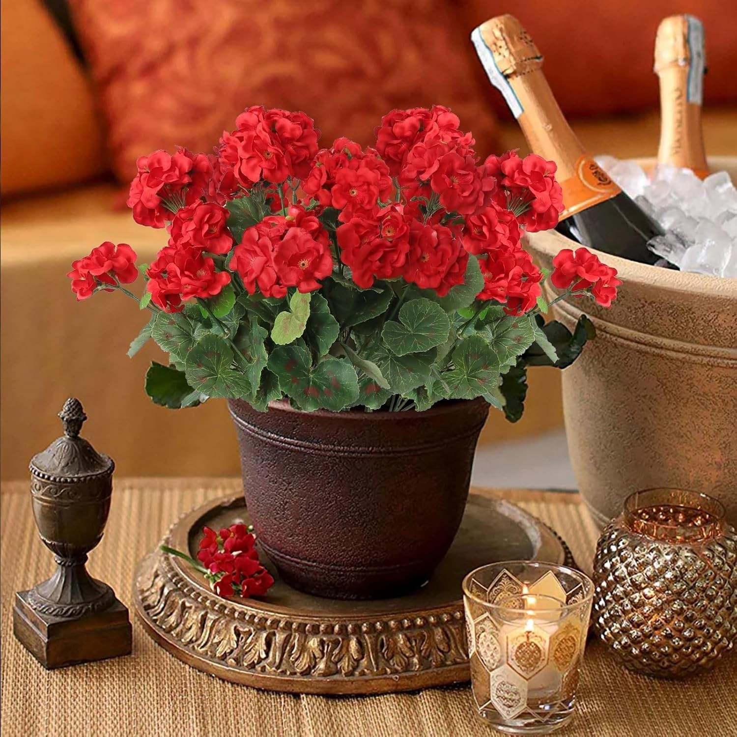 Vibrant Red Faux Geraniums – Pack of 3 for Effortless Spring & Summer Decoration