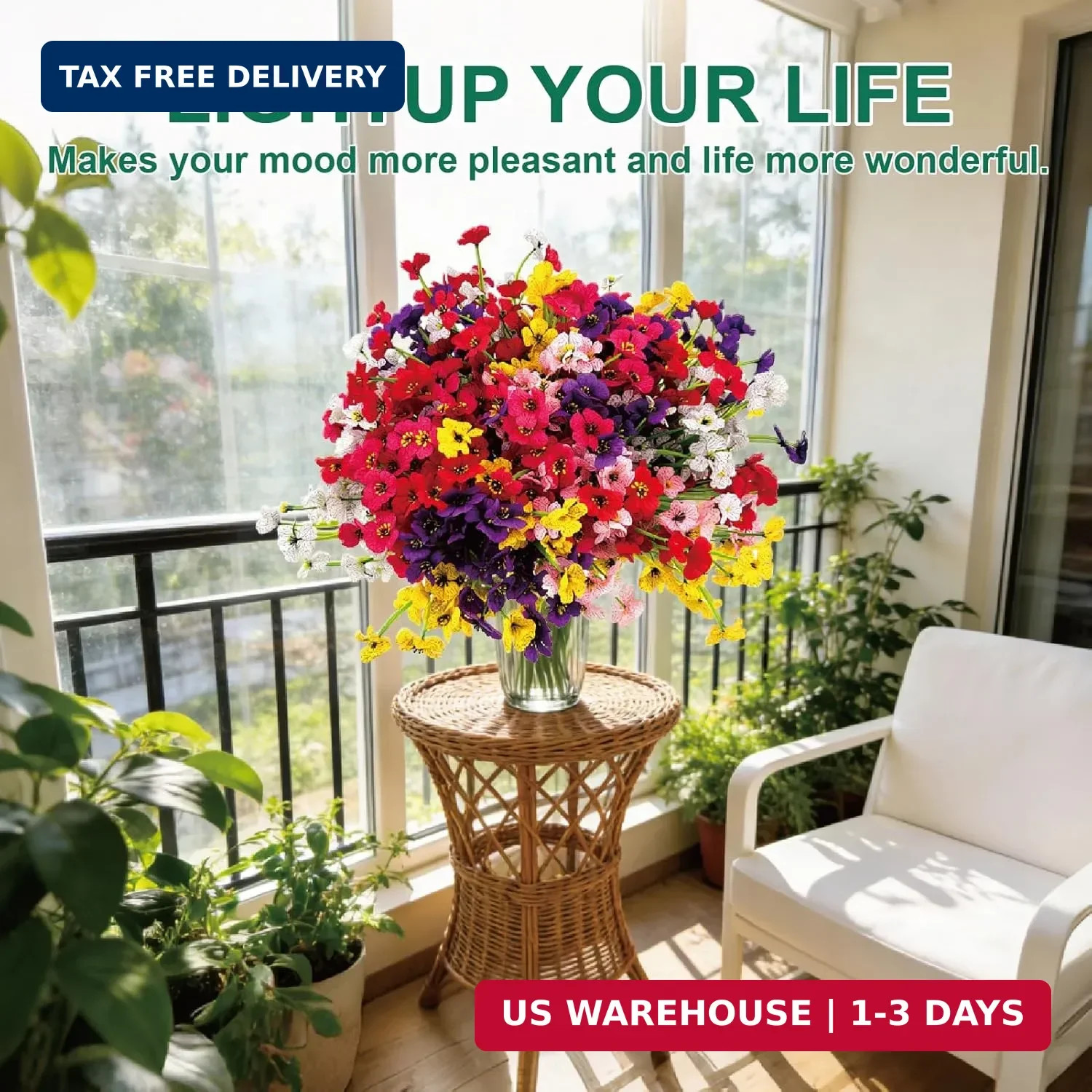 24 Pcs (6 Color) UV Resistant Outdoor Artificial Faux Flowers Plants Realistic P
