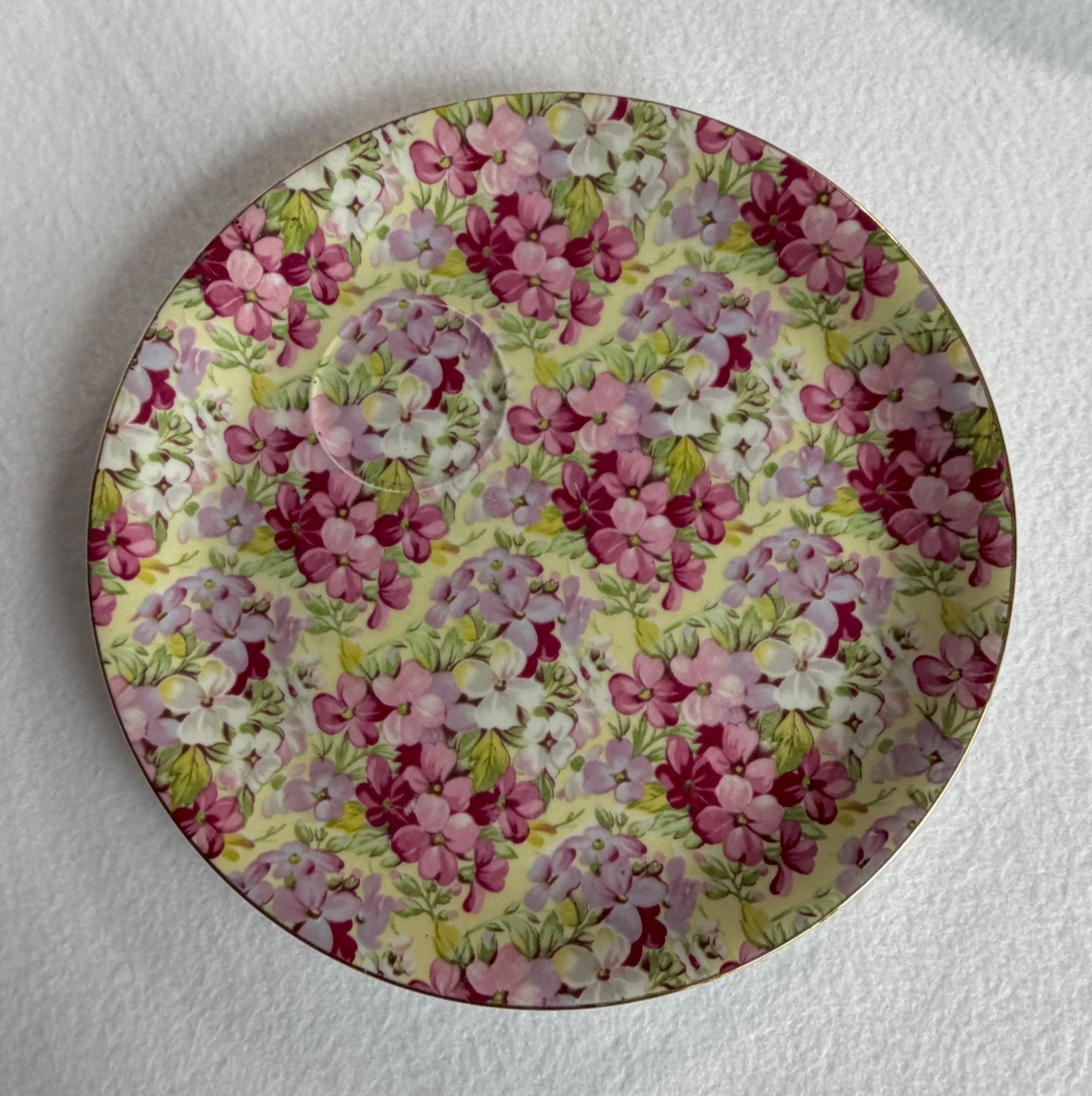 4 Vtg Chintz Summertime 8” Plates Floral Garden Cottagecore Wall Decor & Hangers