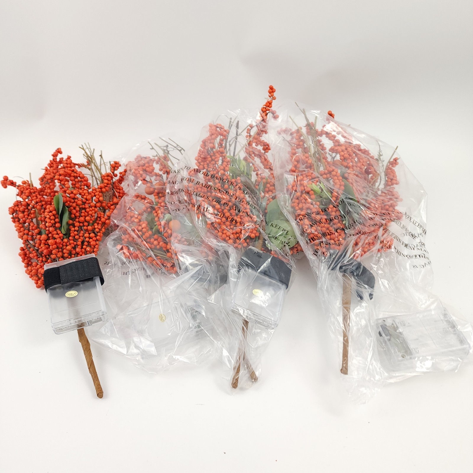 4 Lit Berry and Eucalyptus Picks by Valerie Harvest Orange Holiday Decor
