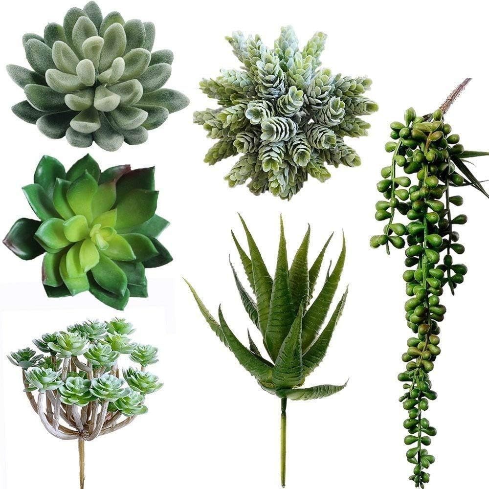 Fake Succulents Assorted 6 Pack Artificial Hanging Plants for Decor