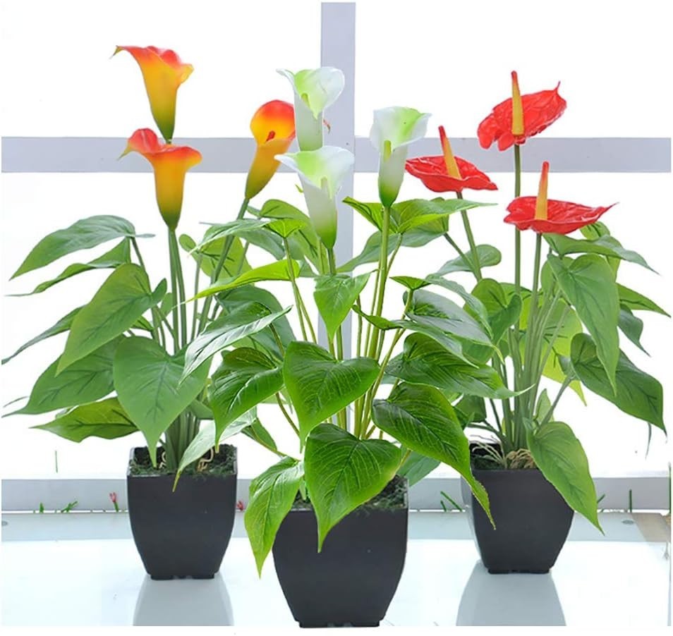 Artificial Calla Lily Potted Plant – Red Faux Flower for Home and Office Decor