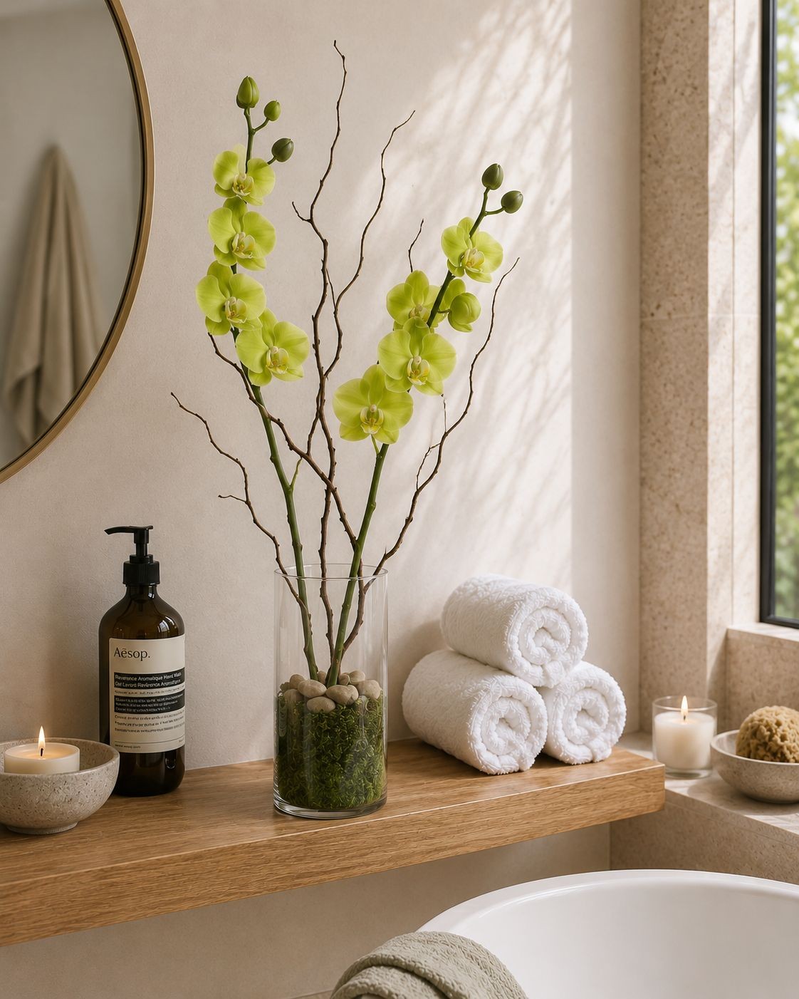 Real Touch Cymbidium Orchid Stem | Green Artificial Orchid | 31 Inch Faux Floral