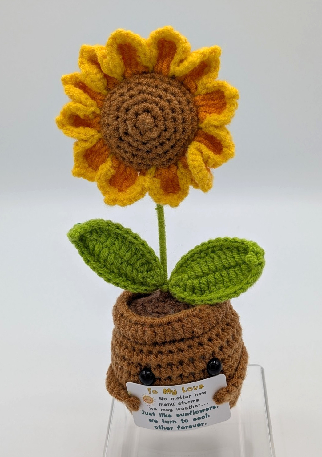 Inspirational Gift Sunflower Crochet 7″ Tall Home Office Desk Car Decoration