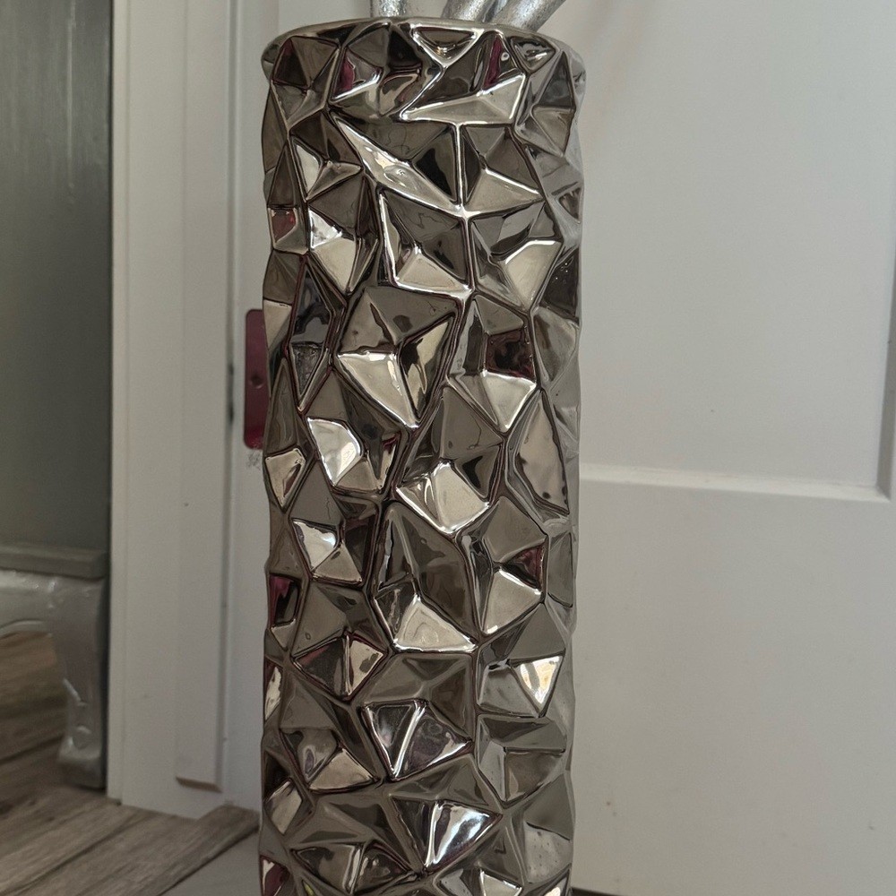 Vase pot & Decorative Branches sparkly grey silver vase geometric decor tall
