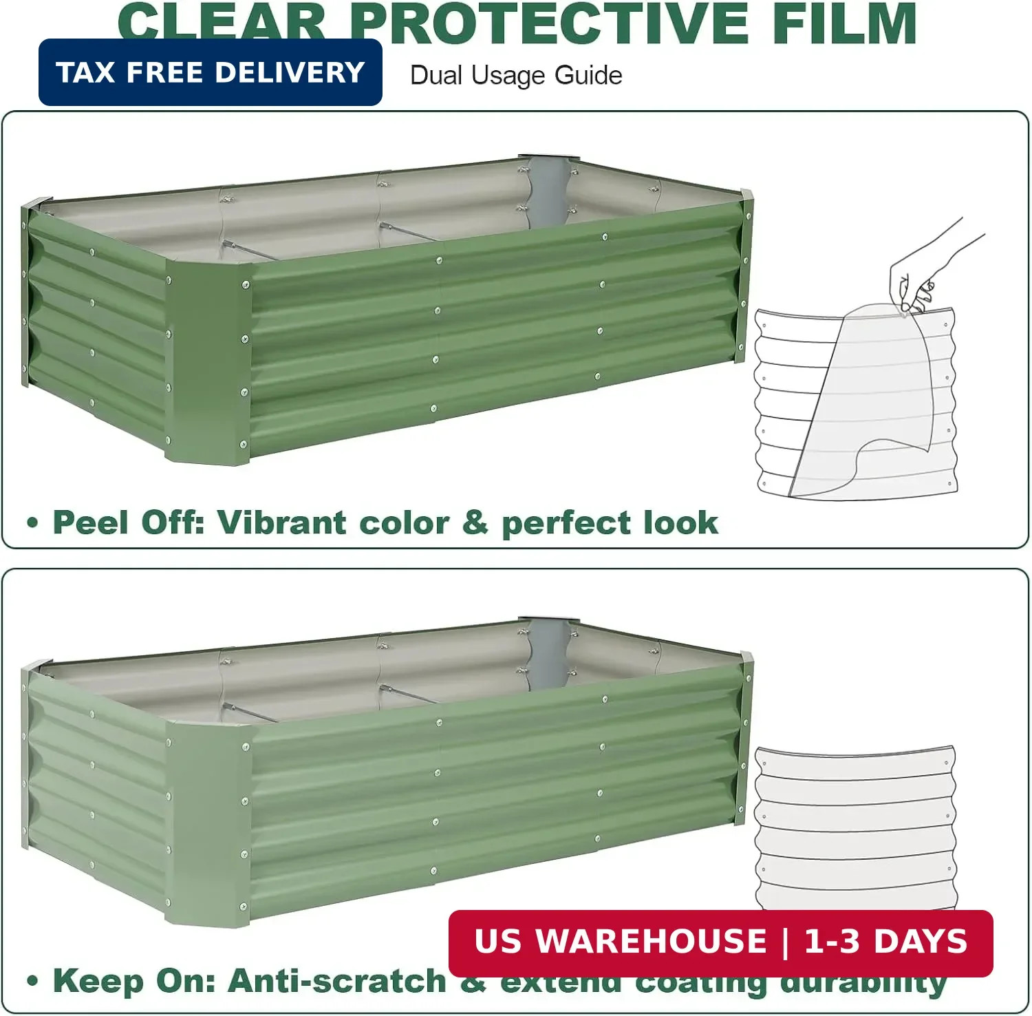 Galvanized Steel Raised Garden Bed, 4x2x1ft, Green | Metal Garden Planter Box Ou