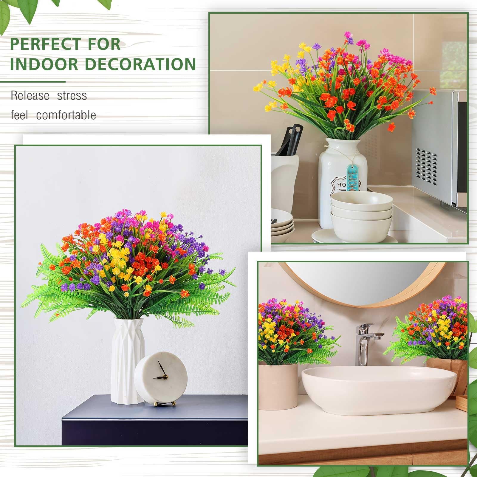 100 Bundles Artificial Flowers Outdoor Spring Fake Plants Bulk UV Resistant F…