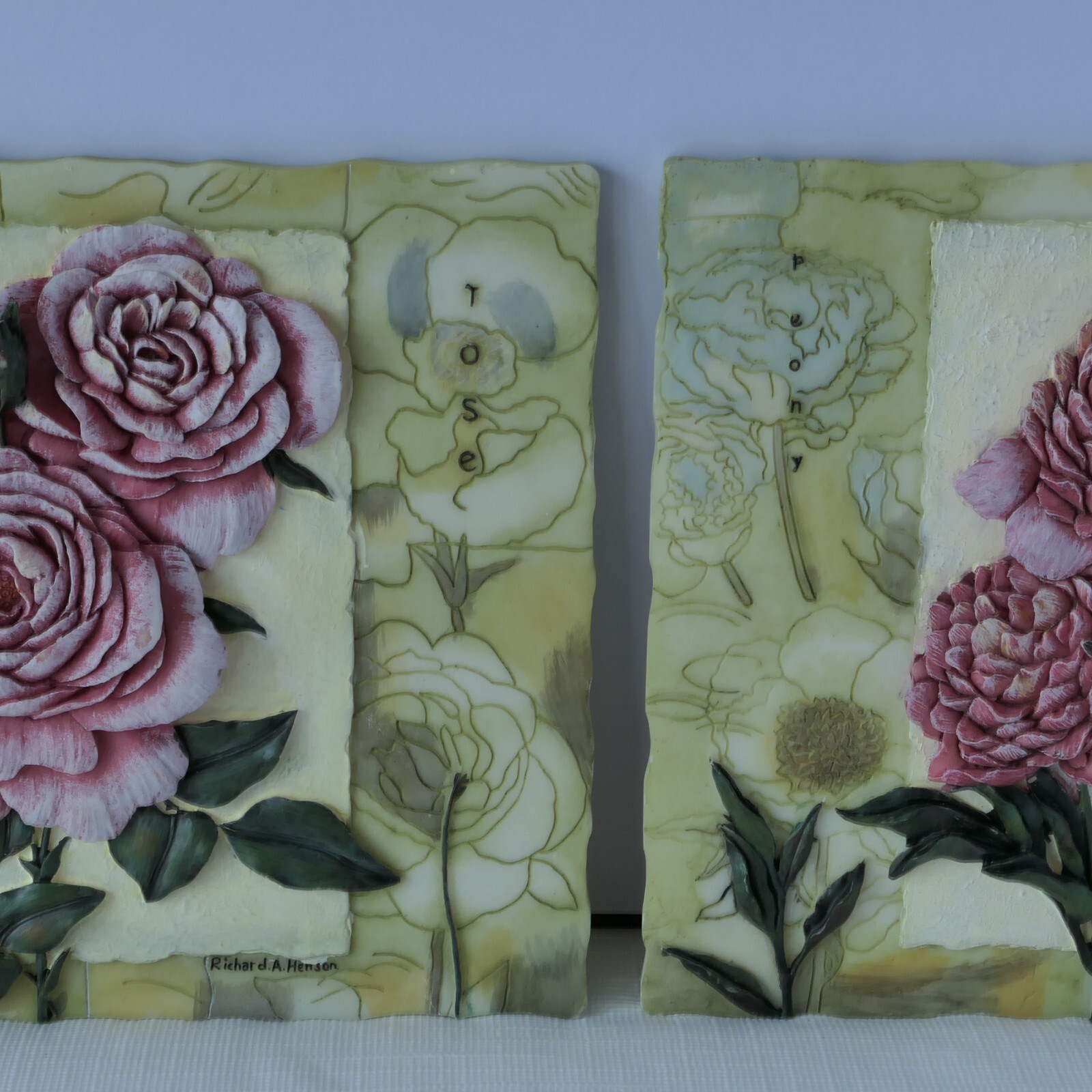Floral Columbine 3-D Wall Tile Plaques Richard A Henson Cottagecore Farm Country
