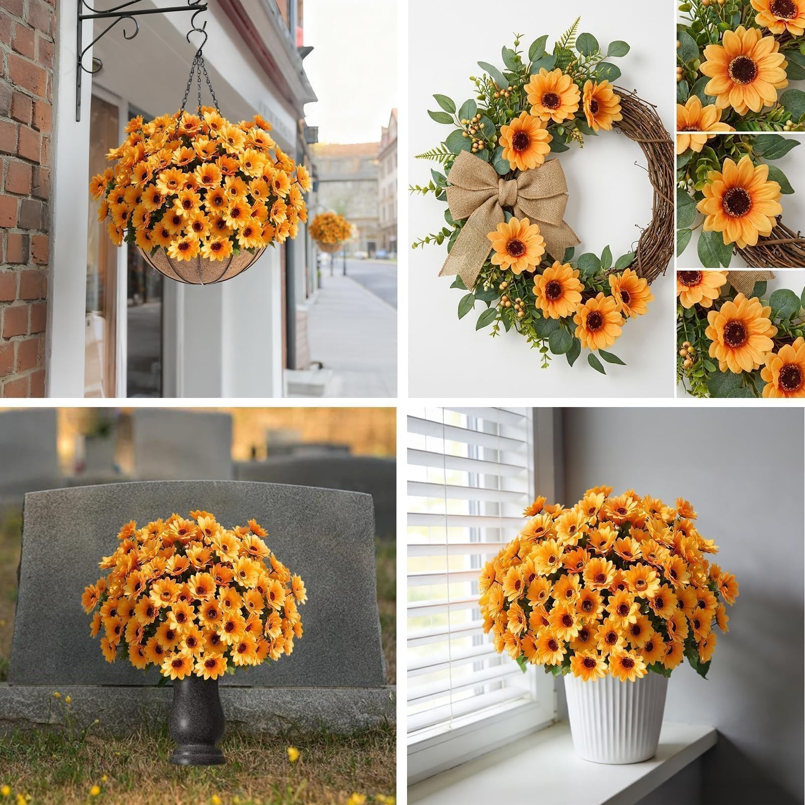 12 Bunches Sunflowers Artificial Flowers for Outdoors UV Resistant Fall Flowe…