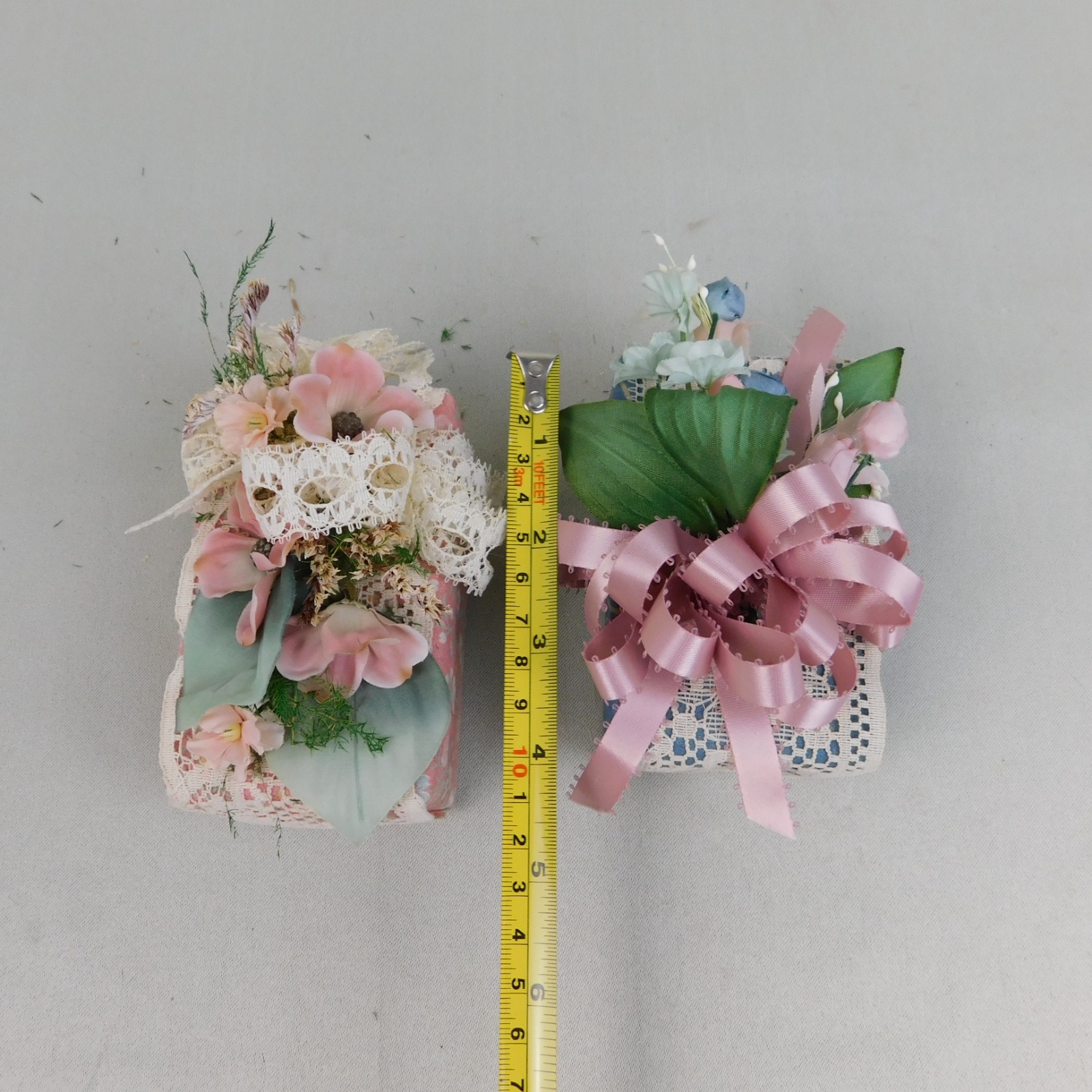 Vintage 80s 90s Floral Lace Handmade Decorated Match Box Style Decor #A387