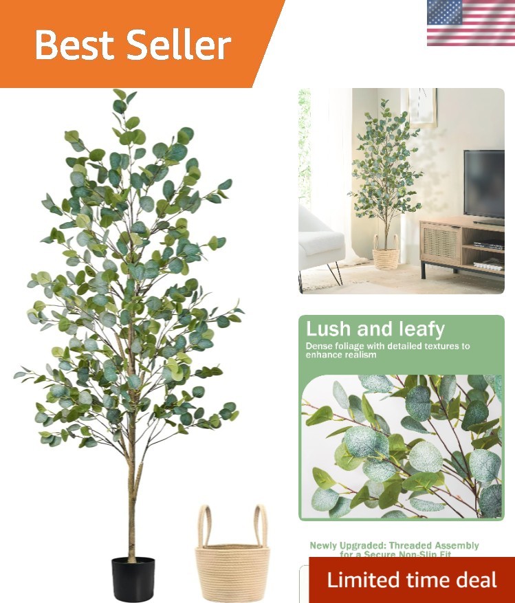 Versatile 6FT Faux Eucalyptus Tree for Home Office – Easy Assembly & Storage
