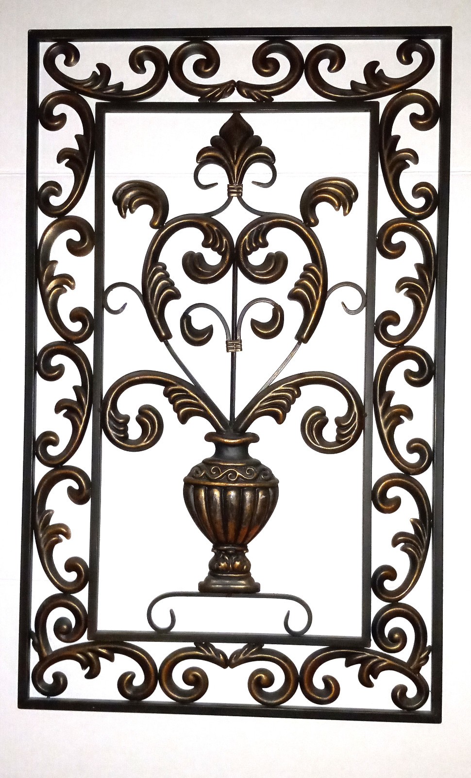 2 Antique DISTRESSED COLOR FINISH Wrought Iron FLORAL WALL DECOR PANELS 31 x 19″