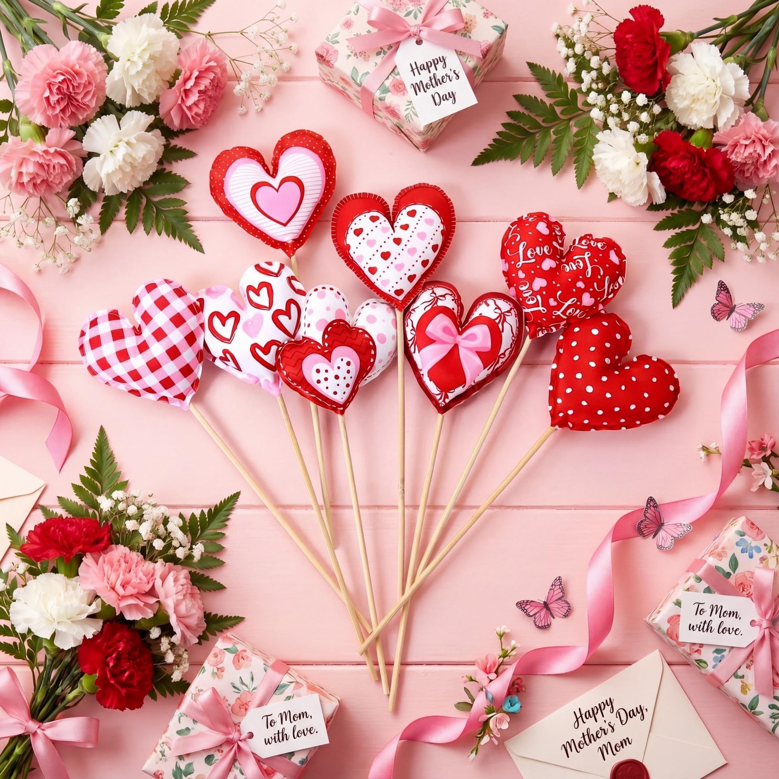 24 Pcs Heart Flower Picks Decoration Love Fabric Felt Heart on Sticks 3D Flor…