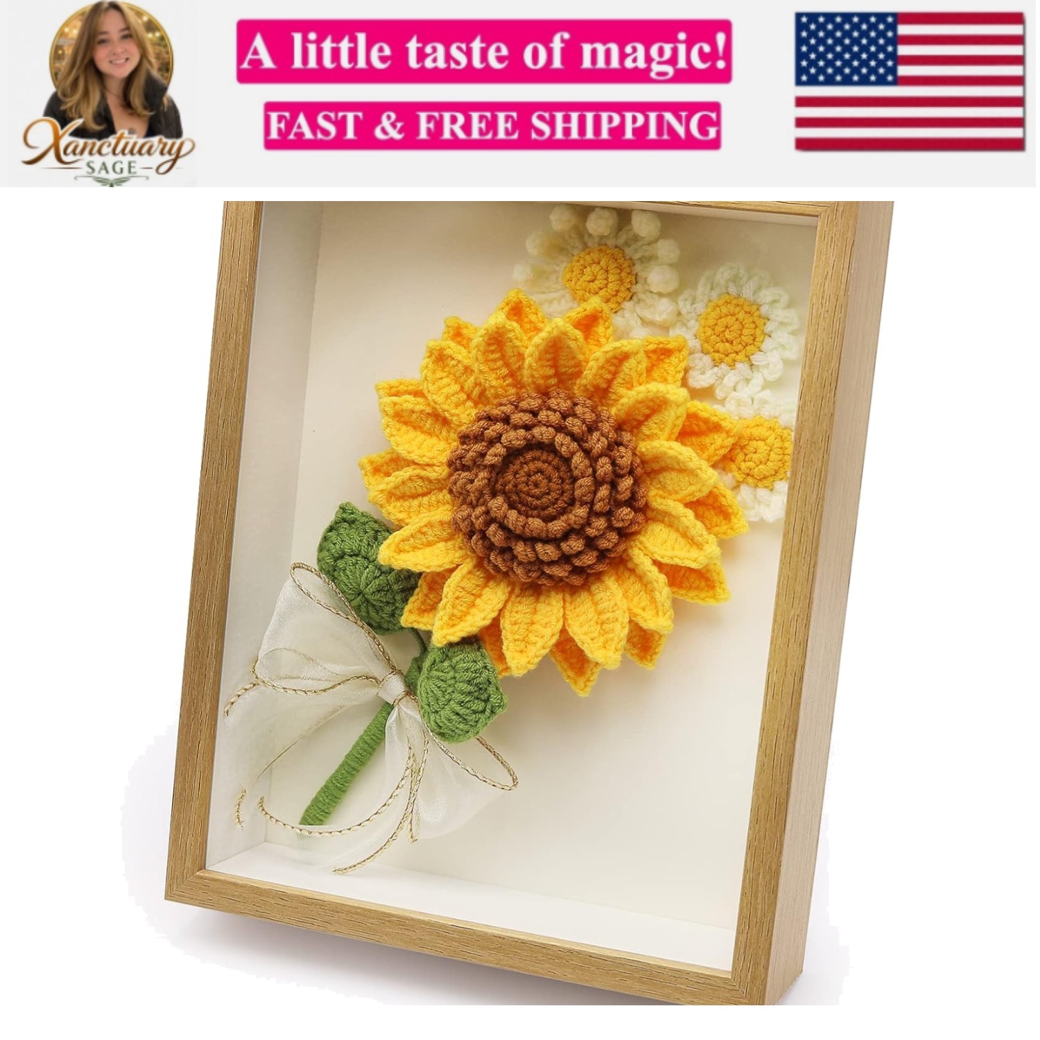 Crochet Flowers Photo Frame, Crochet Sunflower and,Daisy, Sunflower Photo Fra…