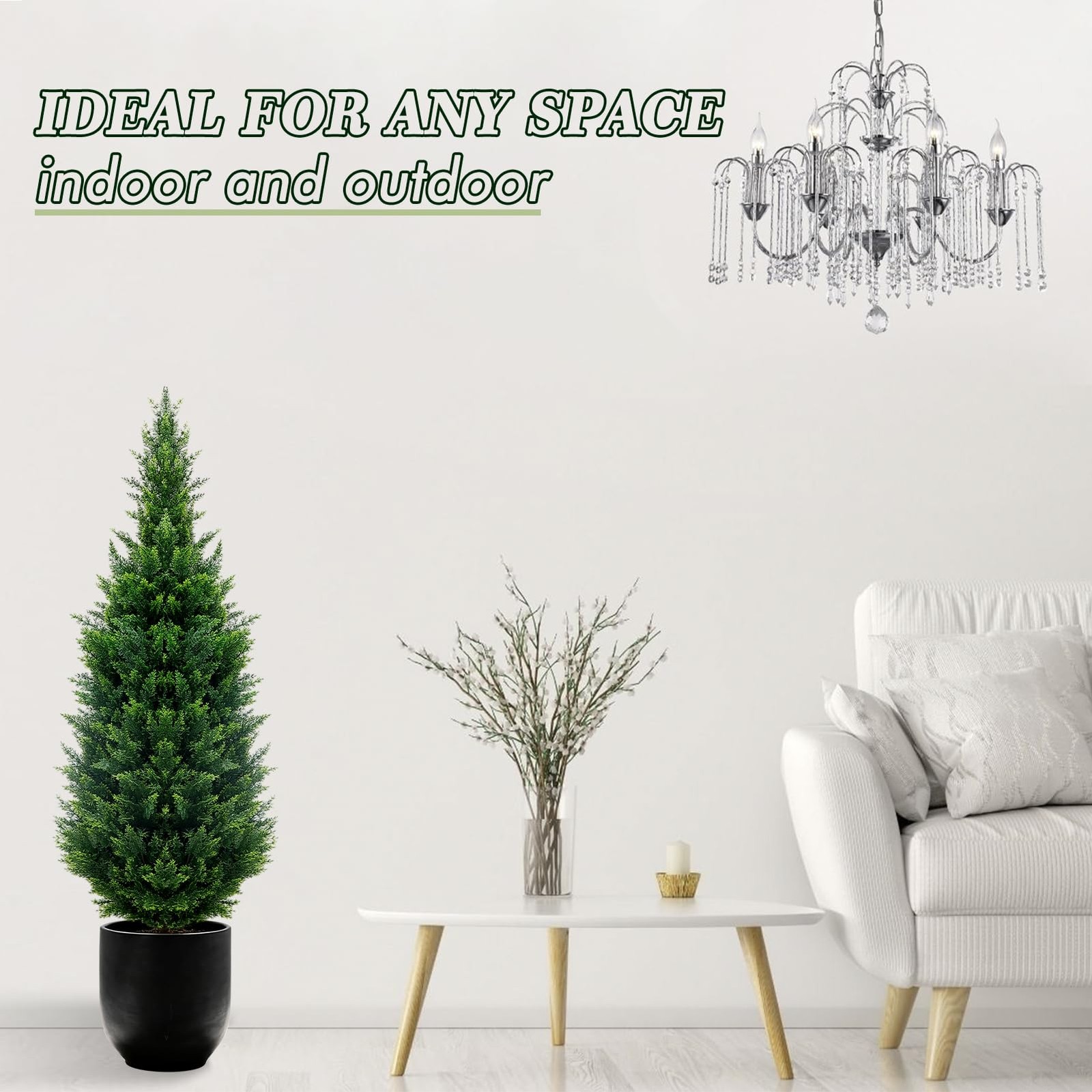 36-inch Artificial Cypress 2 Packs – UV-Resistant Shrub with Pot, Suitable for