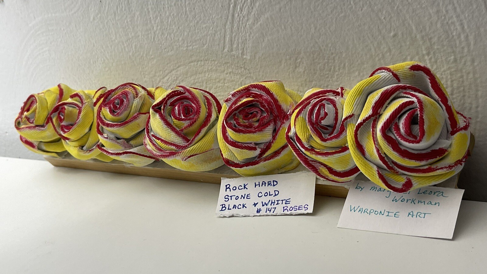 handmade Shelf Sitter Roses On Wood 15.5x 3.5