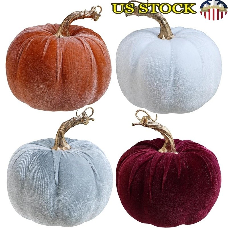 Decorative Faux Velvet Pumpkins Fall Home Decor Wedding Centerpieces 4pcs New
