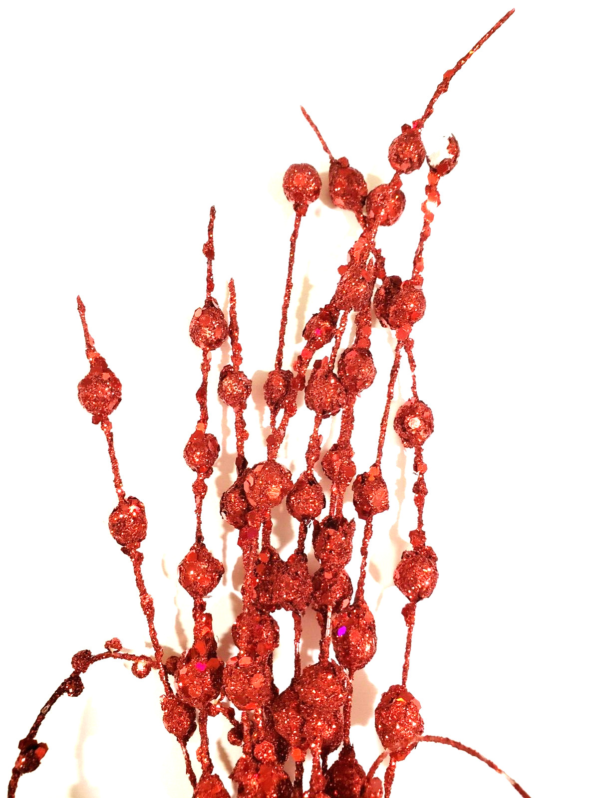 Red Glittered Velvet Leaf & Ball Picks Very Glittery 18″ Tall Set of 7