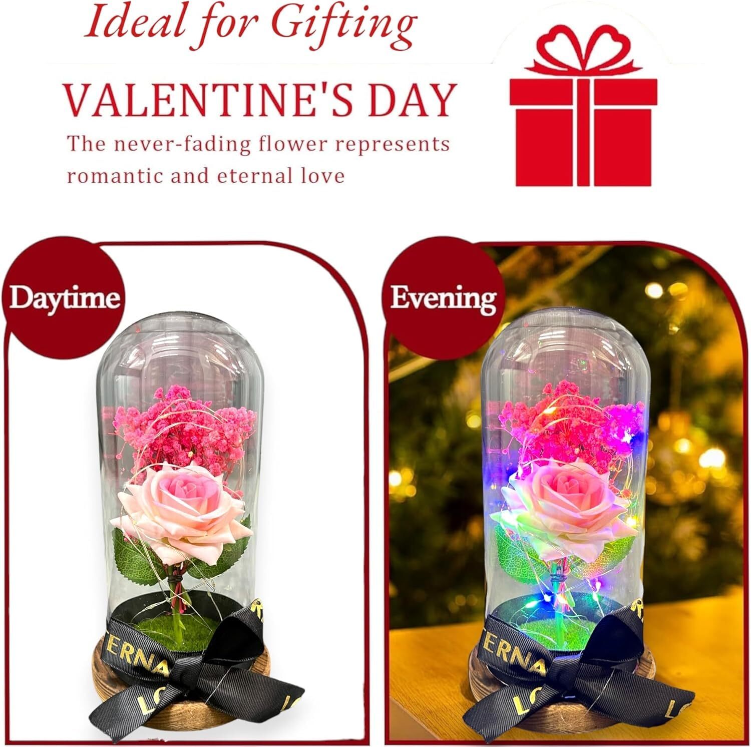 Preserved Rose Gifts for Women Forever Real Rose in Glass Dome Romantice Rose…