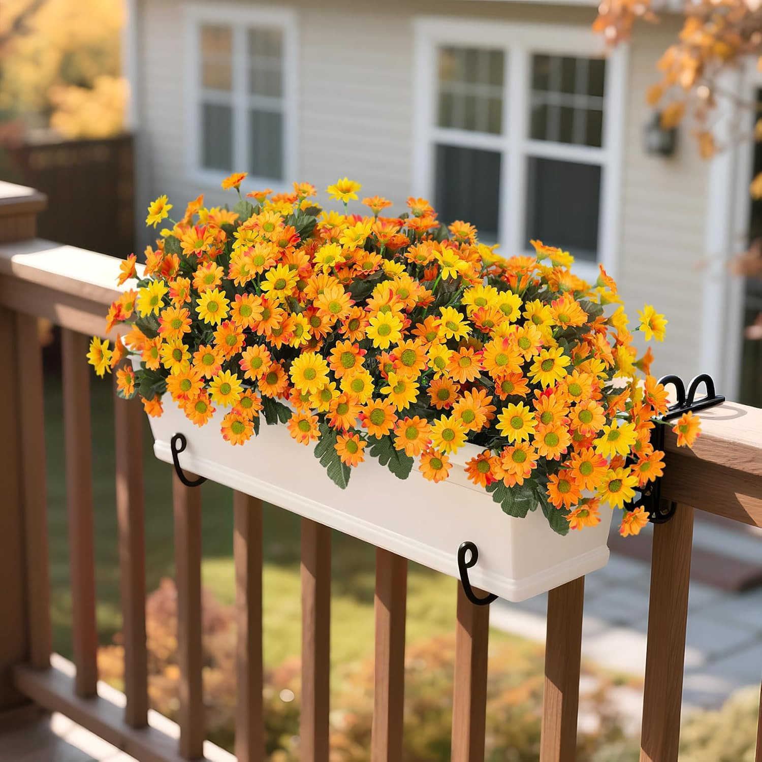 Fake Mums Fall Artificial Flowers for Outdoor Decoration, 6 Bundles Faux Silk Da