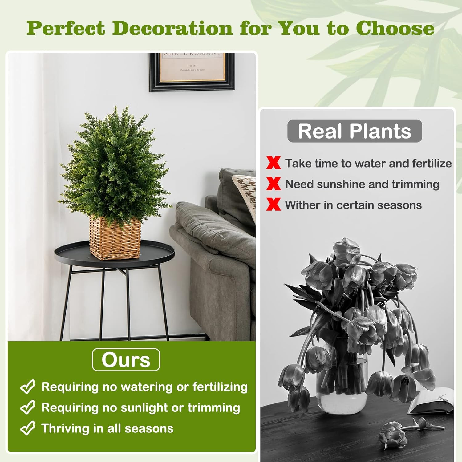 Set of 2 Faux Cedar Topiary Ball Trees in Cement Pots for Home Decor