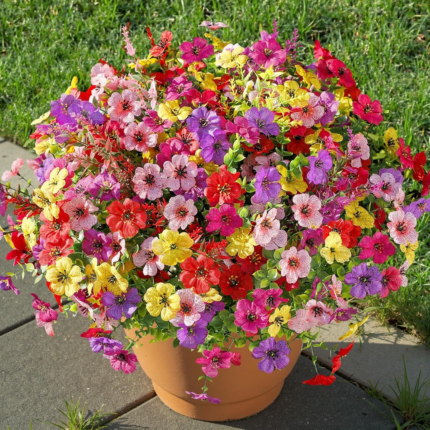 24 Bundles Artificial Flowers for Outdoors Decoration, Faux Plants Fake Silk