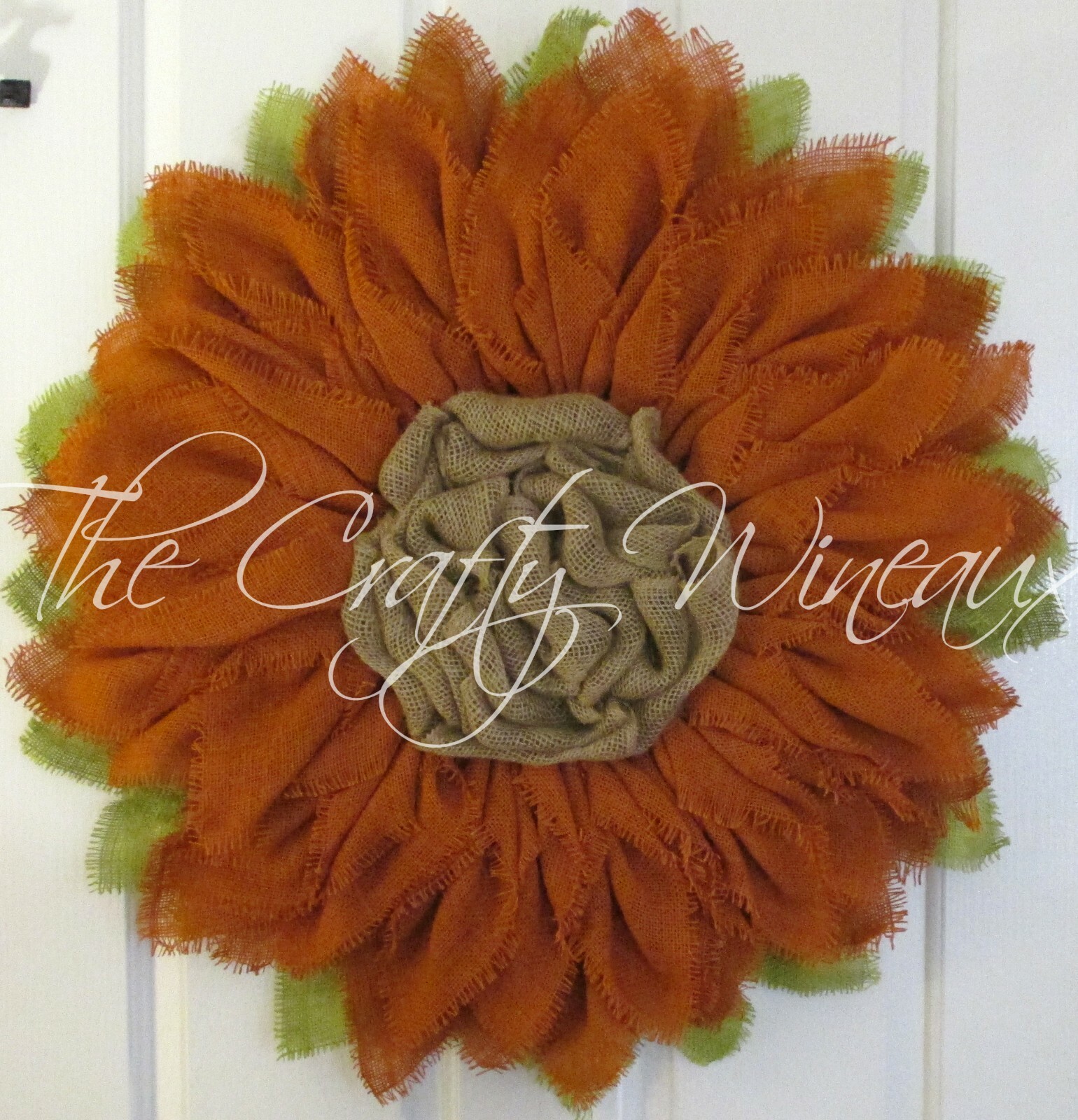 The Crafty Wineaux – Extra Thick 25″ Burnt Sienna Burlap Sunflower Wreath