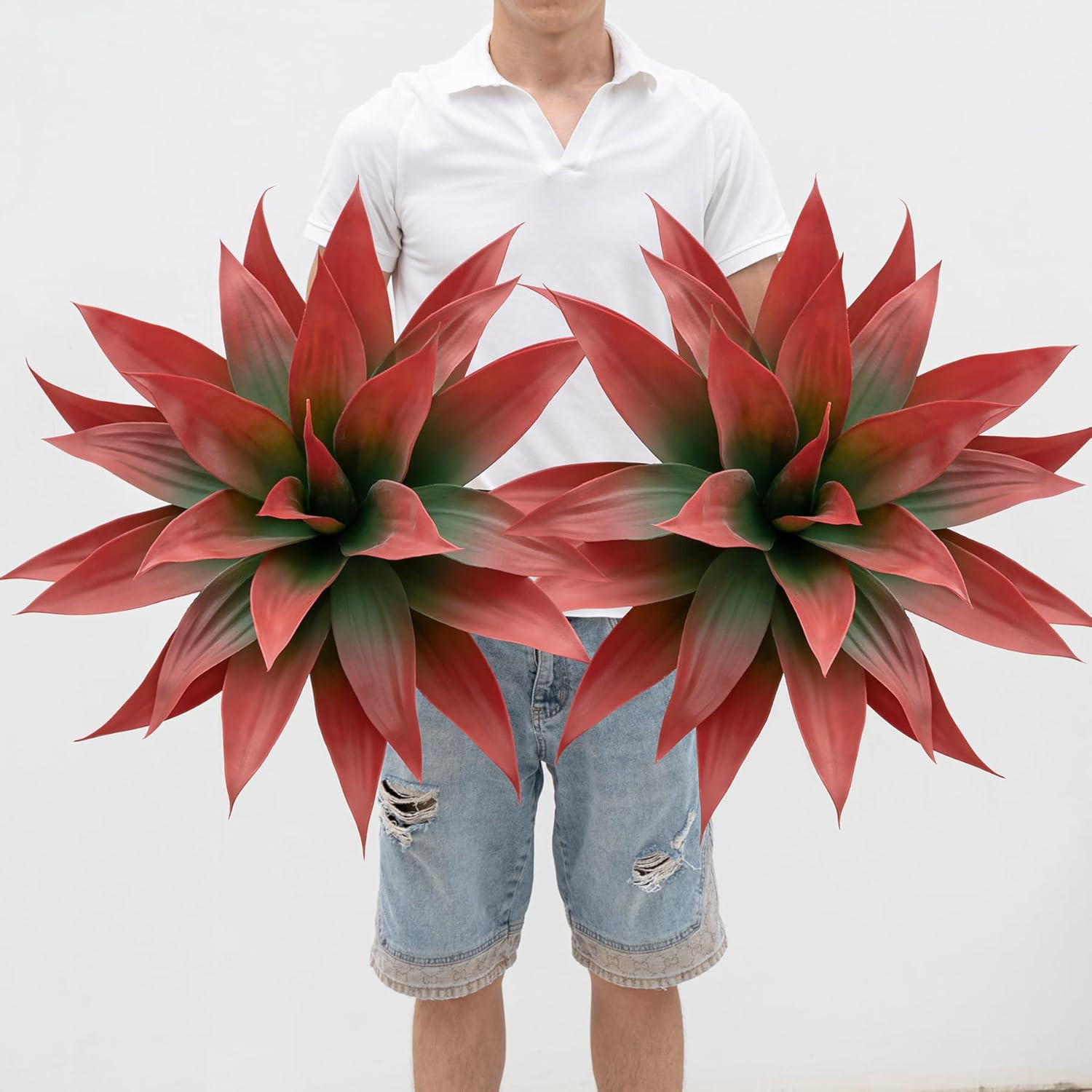 Large UV Resistant Artificial Agave Plants – 28″ Red, 2 Pack for Indoor/Outdoor