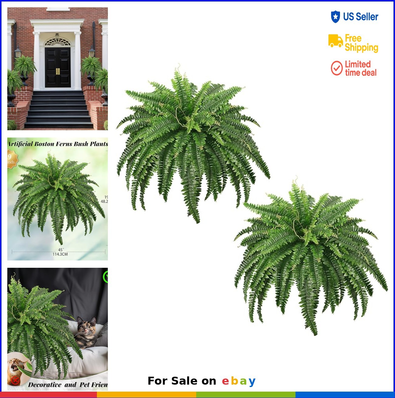 Artificial Ferns 45 Inch 2 Pack Silk Faux Plants UV Resistant Bush Home Decor