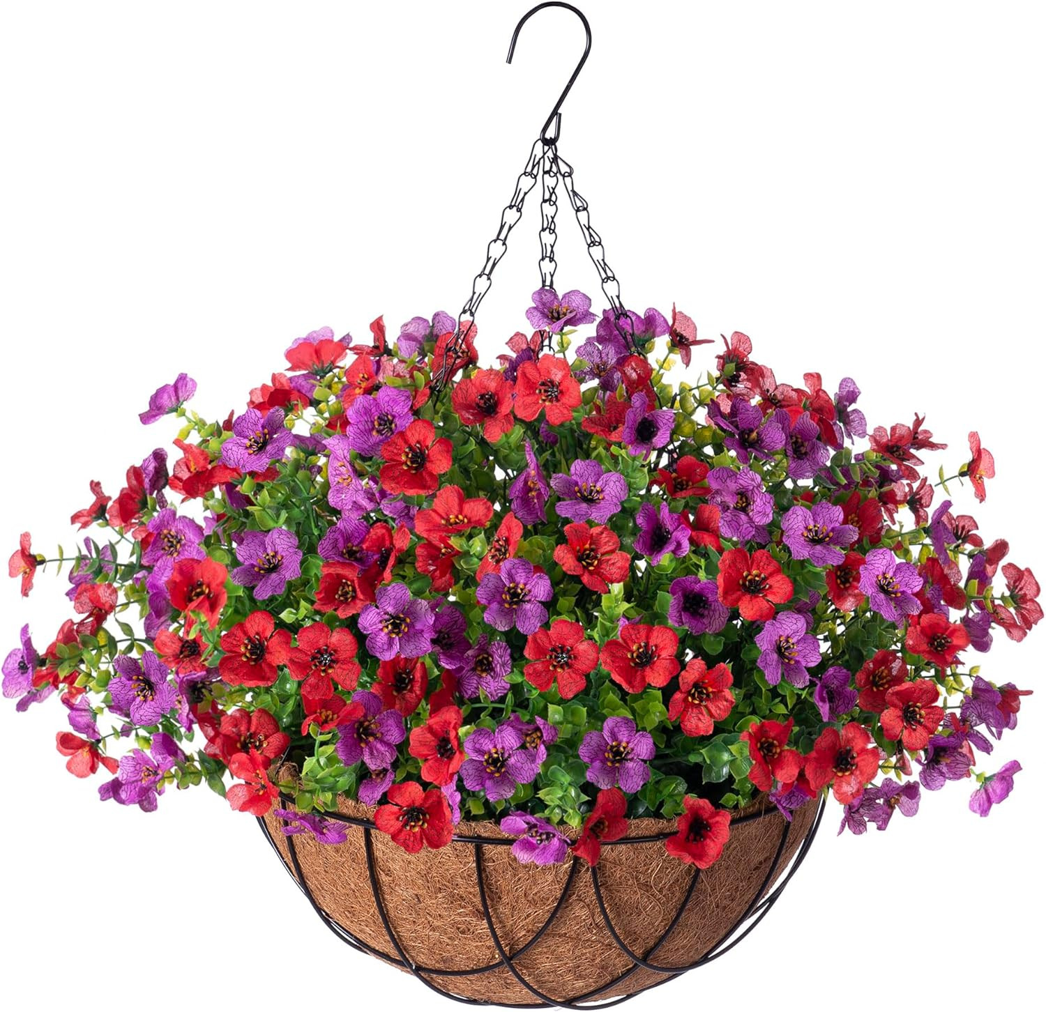 Artificial Silk Flowers Hanging Basket for Outdoor Indoor, Daisy with Eucalyptus