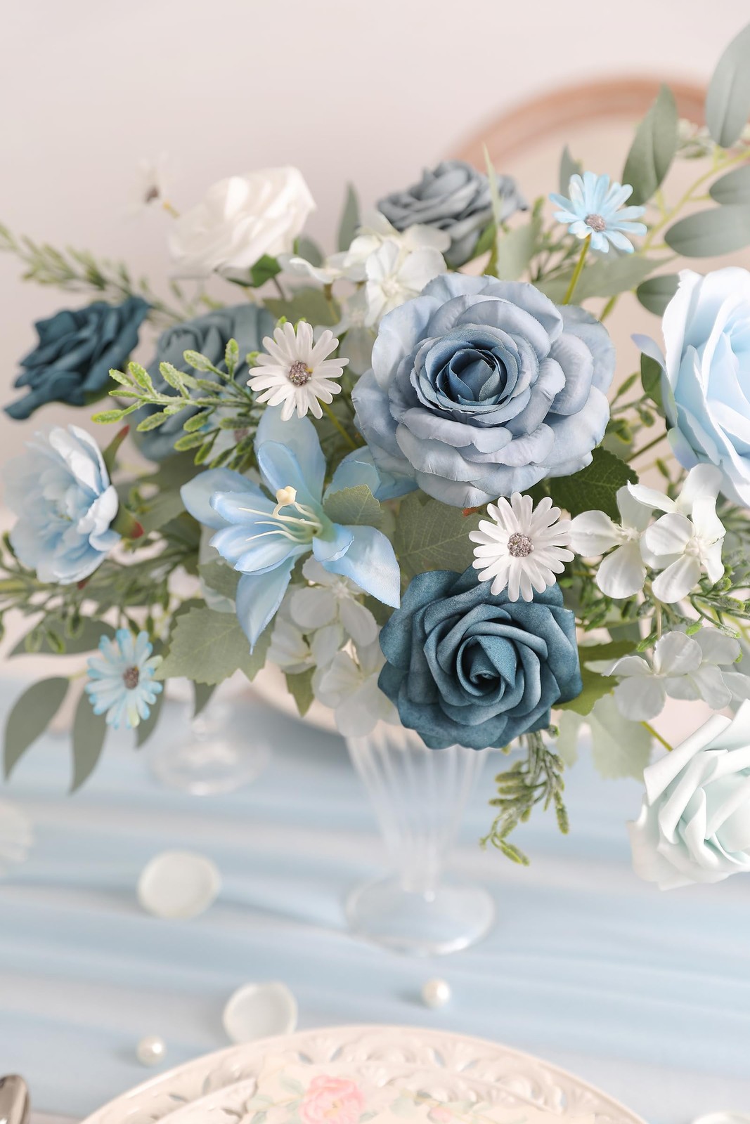 Blue Artificial Flowers Combo Box Silk Fake Roses Peonies DIY Wedding Decor