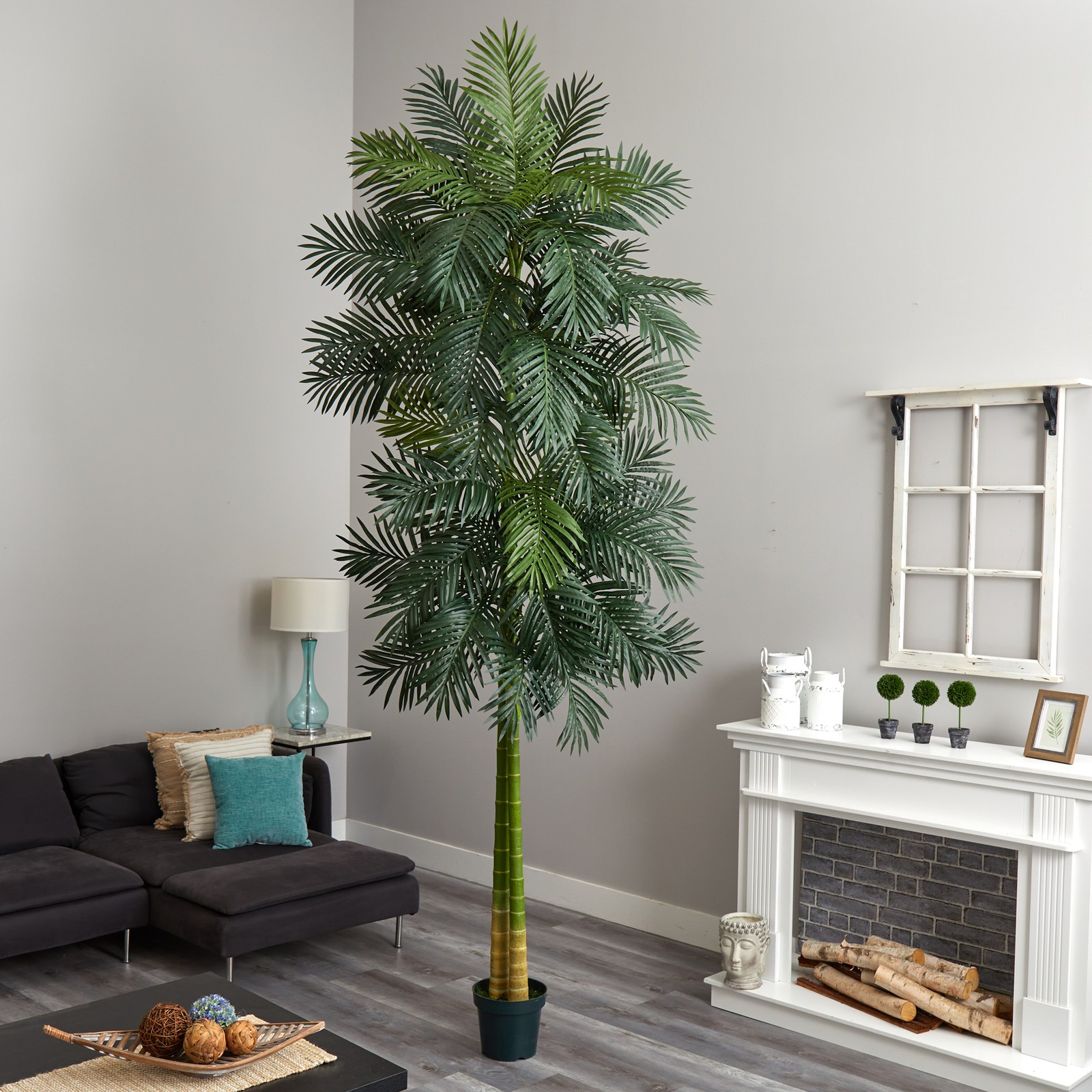 Nearly Natural 10ft Double Stalk Golden Cane Artificial Palm Tree in Green