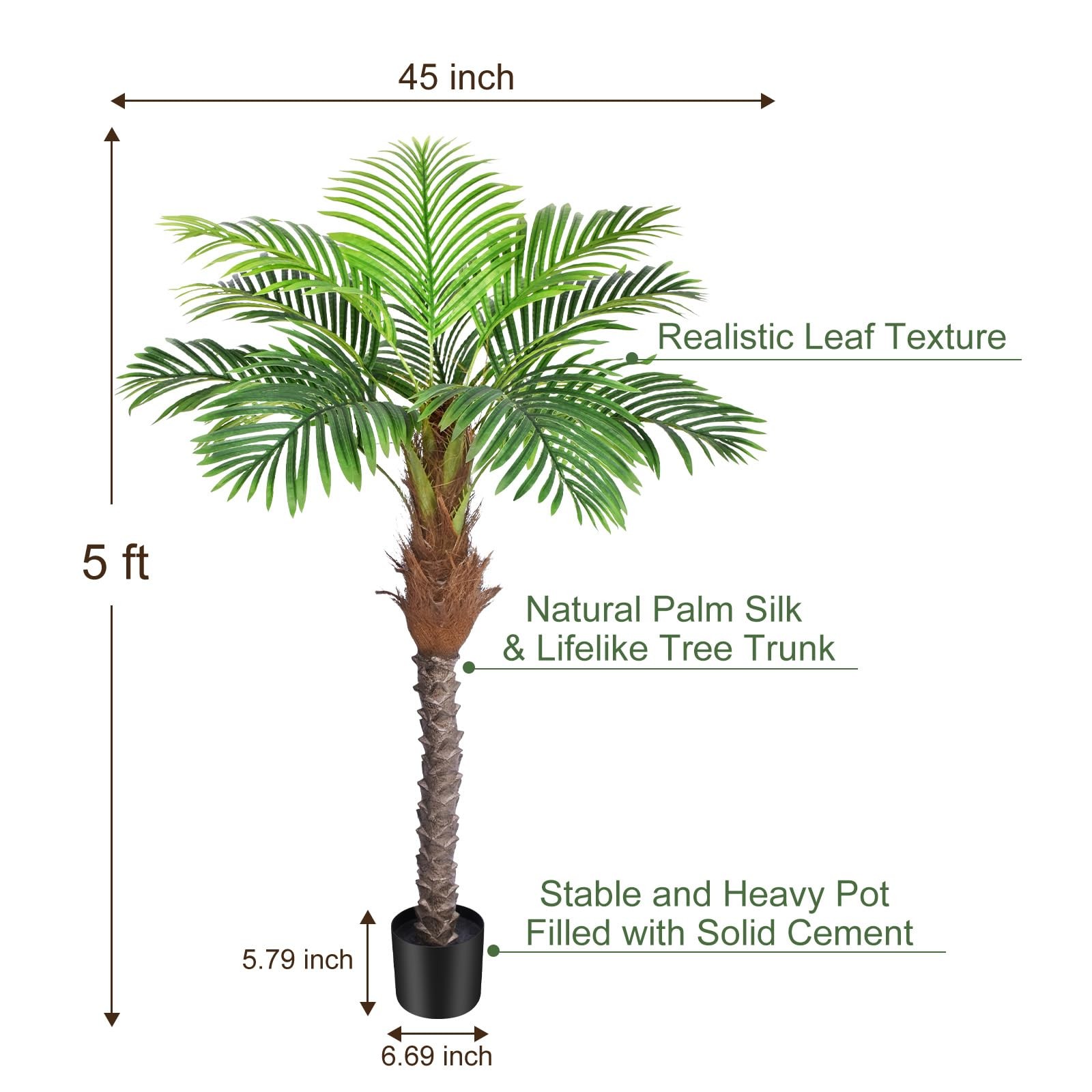 5ft Artificial Phoenix Palm Tree for Outdoor Indoor Decor, Faux Coconut Silk …