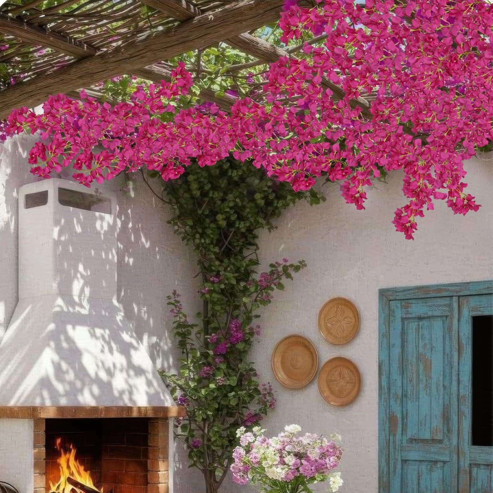 2 Pcs Artificial Bougainvillea Flowers Garland Fake Silk Bougainvilleas Vines…