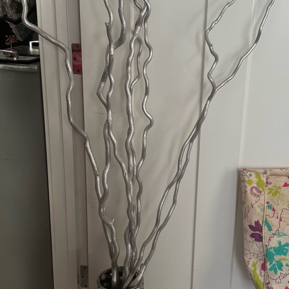 Vase pot & Decorative Branches sparkly grey silver vase geometric decor tall