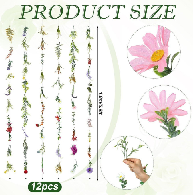 12 Pcs 70.8 ft Hanging Wildflower Garland Floral Vine Backdrop Wedding Decor NEW