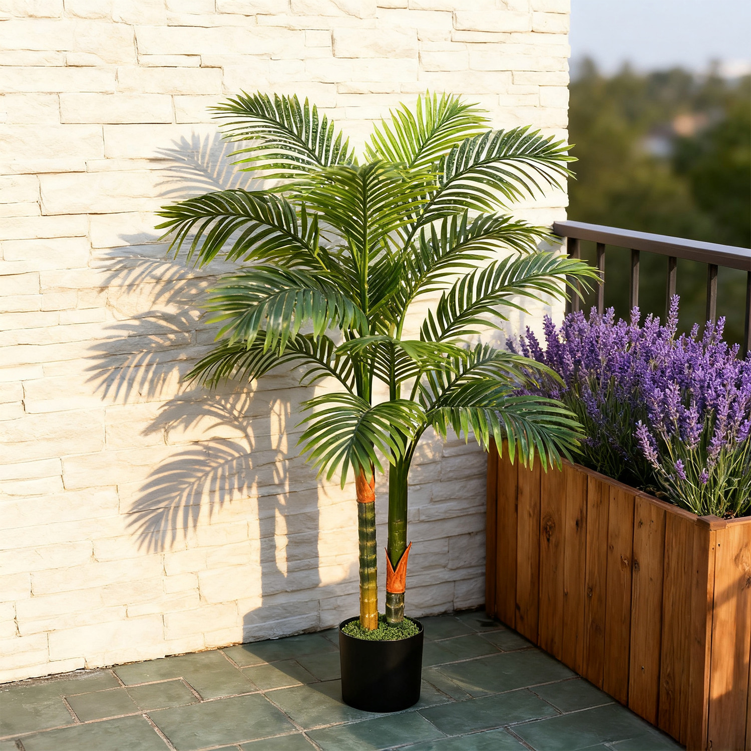 NOVAROOT 6FT Double Trunk Golden Cane Artificial Palm Tree Home Decor