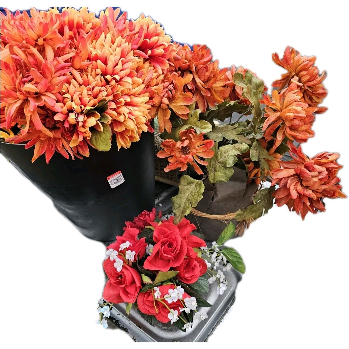 Artificial Flowers Lot Of 30+ Pieces WITH BASKETS
