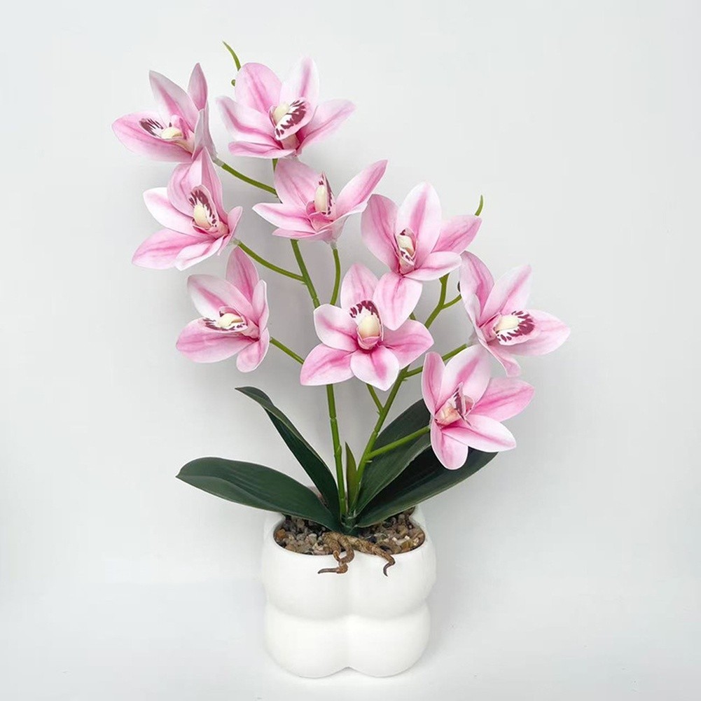 35cm Faux Pink Cymbidium Orchid in White Ceramic Pot for Minimalist Decor