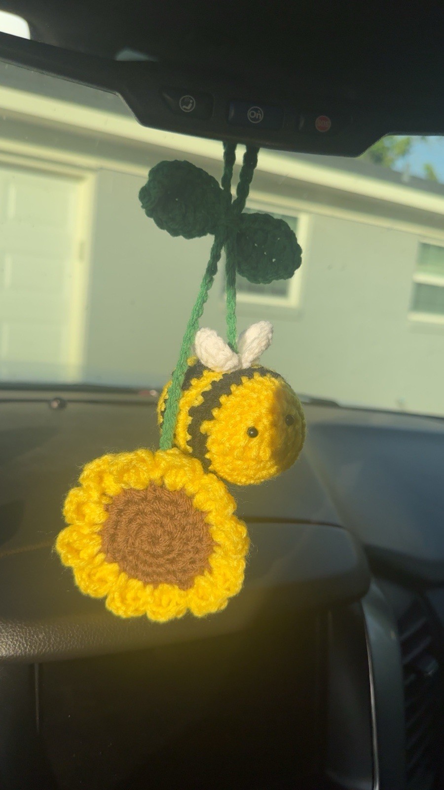 Crochet Bee and Sunflower Car Hanger