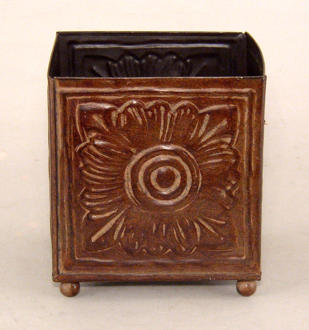 Planter Container Brown Embossed 4-Ball Feet 5″Square 6″High Set of 4