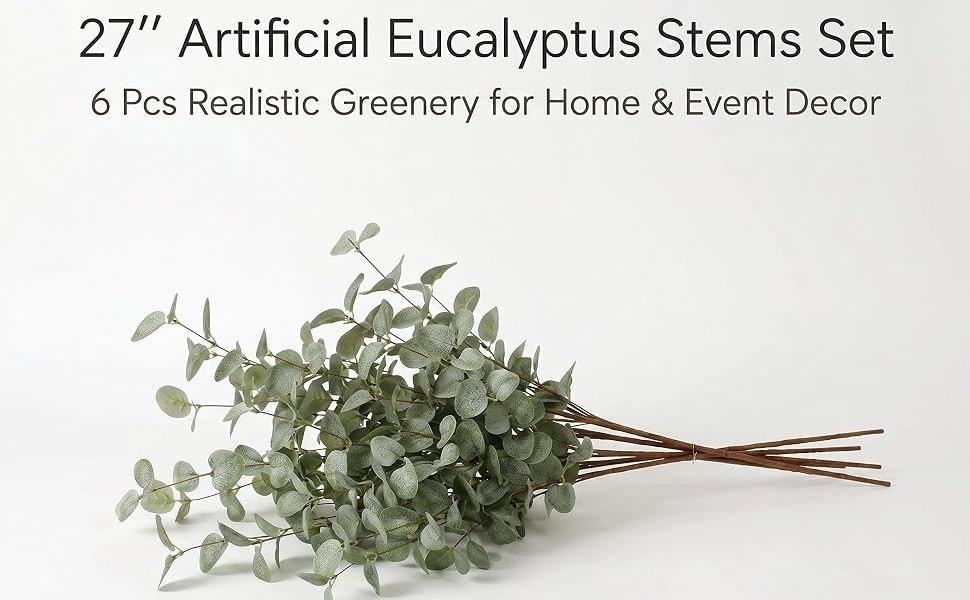 Eucalyptus Stems Greenery Stems Eucalyptus Leaf Spray in Green Silk Plastic