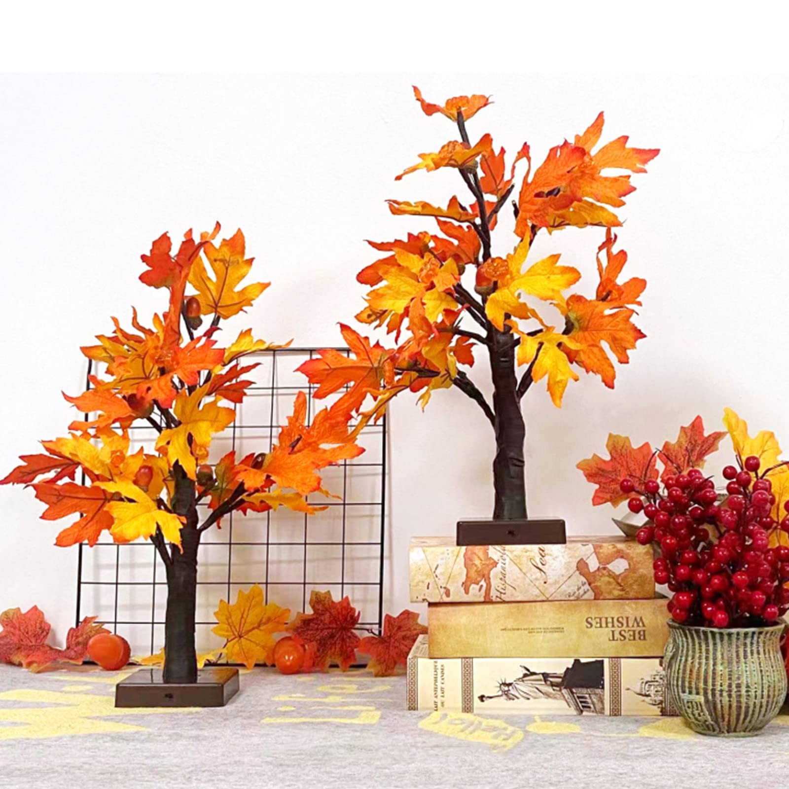 Fall Maple Tree with 48 LEDs Battery Operated Light Up Artificial Pumpkins Maple