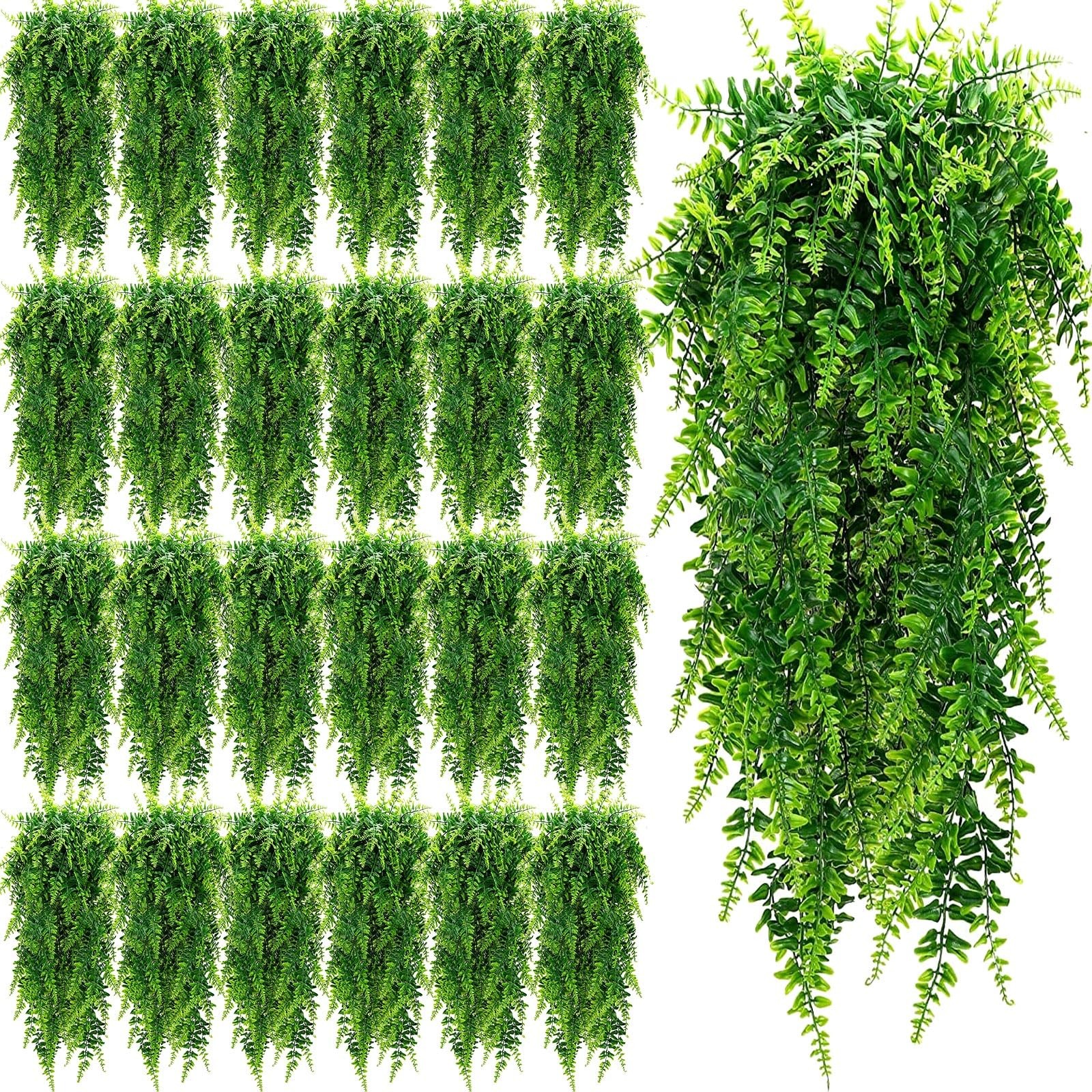 XunYee 28 Pcs Artificial Hanging Plants 32 Inch Plastic Fern Vine Fake Greene…