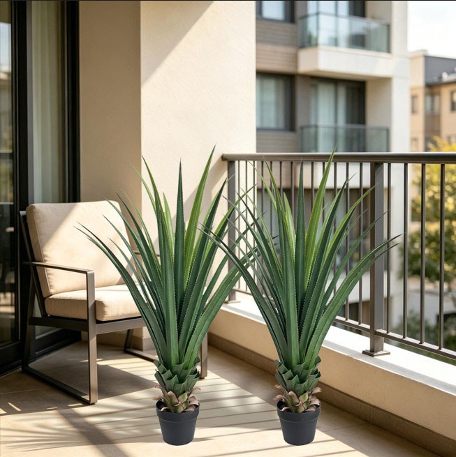 120 cm Giant Artificial Agave Stake 2 Plants Fake Greenery for Garden Patio Home