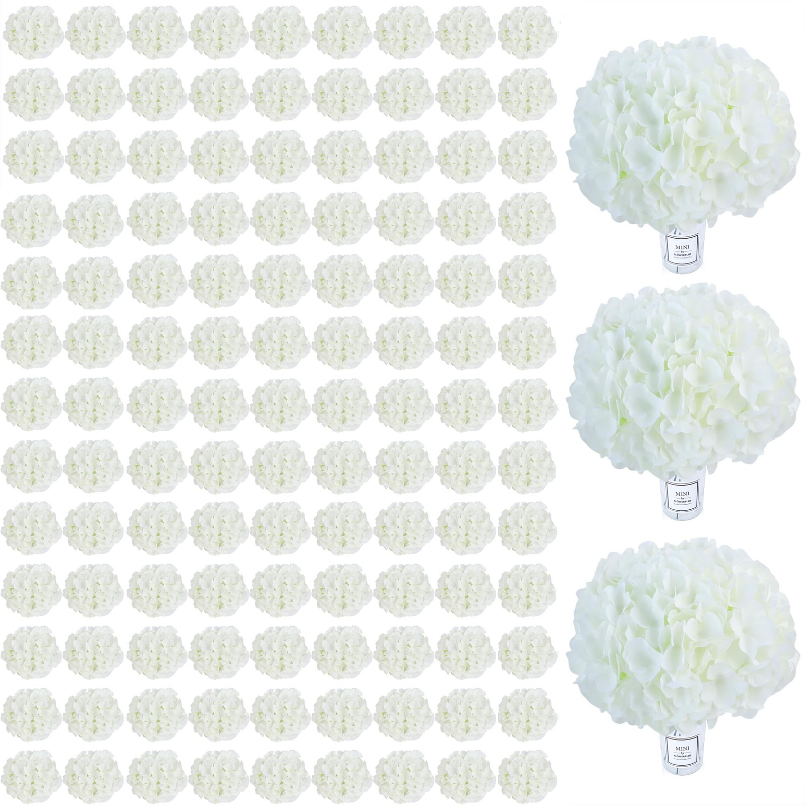 105pcs Fake Flowers White Hydrangea Artificial Flowers Bulk (Not Squished, No…