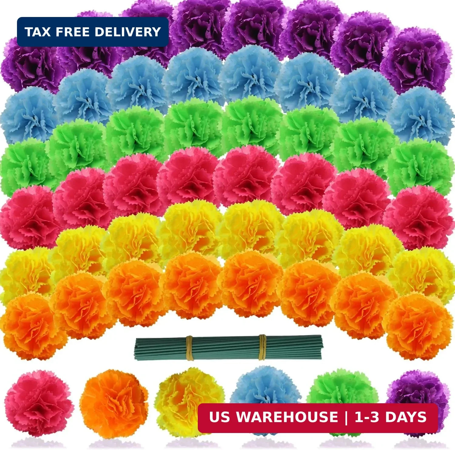 Artificial Marigold Flowers with Stems, 60 Pcs Silk Flowers Marigolds for Day of