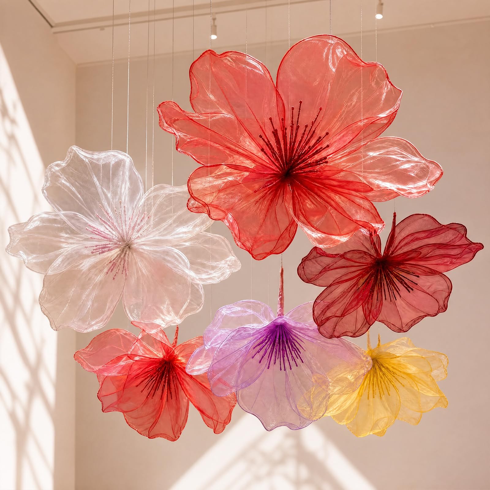6 Pcs Giant Hanging Ceiling Flowers Decoration 24in 20 in 16in Large Organza …